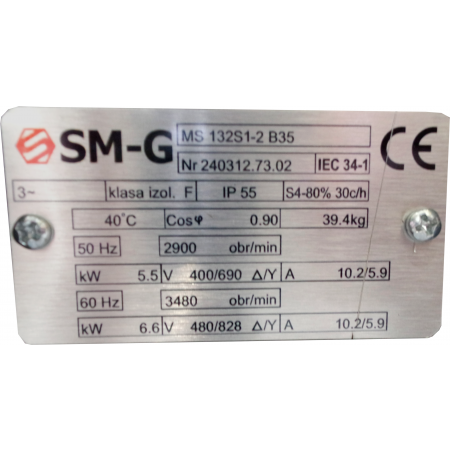 SILNIK ELEKTRYCZNY 5,5kW 400/690V 2900 OBR 3FAZOWY